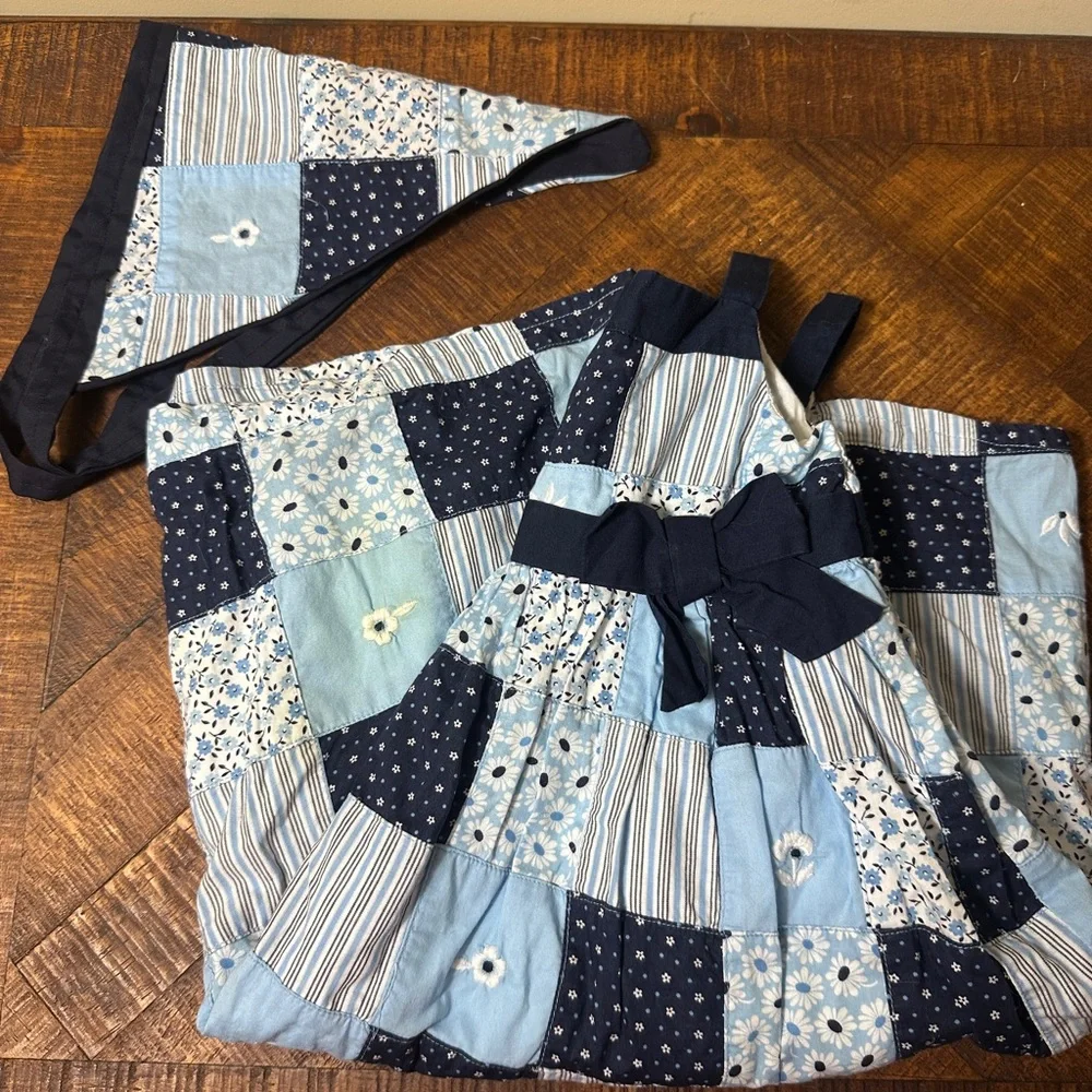 Janie & Jack 4T Blue Patchwork‎ Dress & Matching Hair Scarf